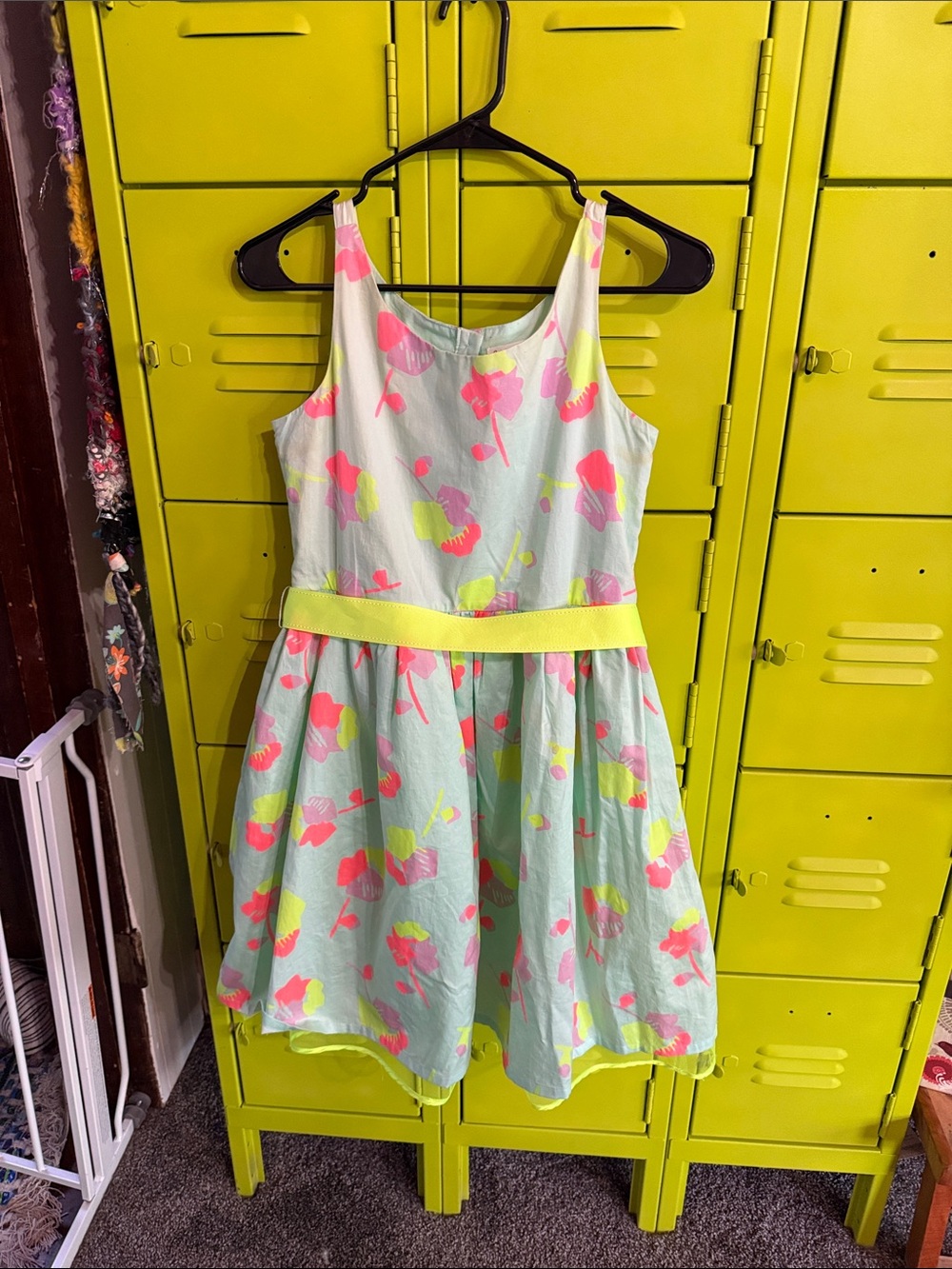 Cat & Jack Mint Dress with Pink & Neon Yellow Floral Print